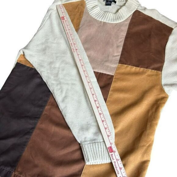 Godbody Sweater Mens X-Large Suede Patchwork Knit Baggy Pullover Y2K Street Wear - Picture 6 of 8